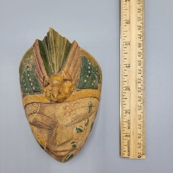 Vtg Wooden Hand Carved Decorative Mask Tribal Face & Bird Wall Decor Indonesian - Picture 7 of 7